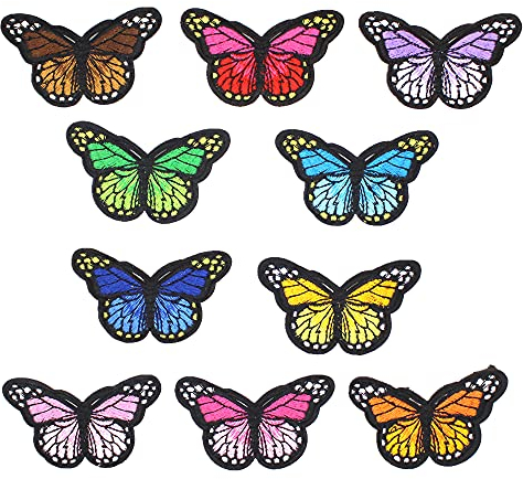 SUNMOVE 10Pcs Embroidery Butterfly Iron On Sew On Patch Badge Dress Hat Jeans Fabric Applique DIY (Big)
