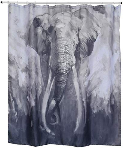 Spirella Schimmel Duschvorhang-Anti-Bakteriell, waschbar, wasserdicht, Polyester, „Elefant“ 180x200 cm, Grey, 180x200cm