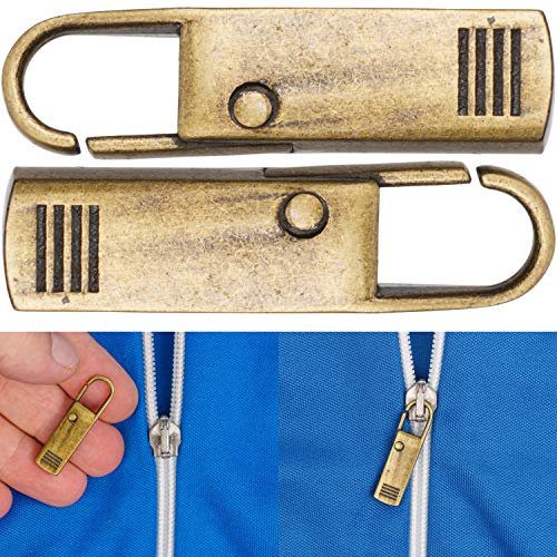 Linguette in Metallo per Riparazione Zip, 2 x Tiralampo Bronzo di Sostituzione per Cursore Cerniera Lampo di Giacca, Valigia, Zaino, Jeans, Accessori per Cucito, Tiretto di Ricambio per Cerniere Zip