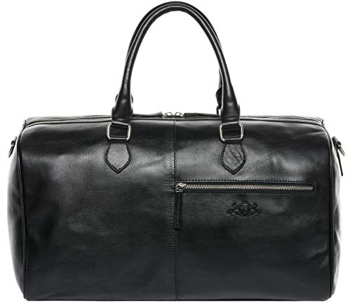 SID & VAIN große Weekender echt Leder - Sporttasche Seattle 46 cm - Reisetasche Handgepäck mit Schultergurt - Ledertasche Herren und Damen schwarz handgefertigt