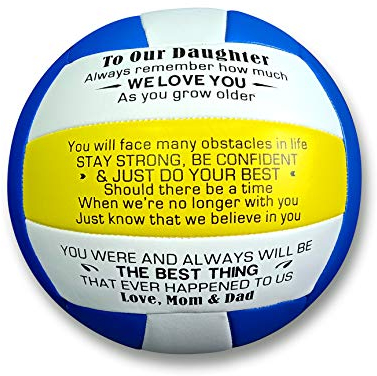 Uloveido An unsere Tochter TPU Volleyball Indoor Outdoor Ball Spezielle personalisierte Geschenke für die Tochter von Papa Mama Y605 (Blau)