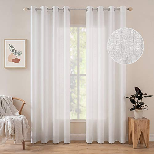 MIULEE Vorhang Gardine 2er Set Voile Vorhänge Sheer Leinenvorhang Deko Ösen transparent Farbverlauf Ösenschal für Wohnzimmer Schlafzimmer 140x175 cm (B x H) Reines Weiß