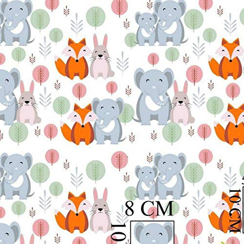 Pingianer 11,99€/m Tiere Wald 2 100% Baumwolle Baumwollstoff Kinder Meterware Handwerken Nähen Stoff (Elefant + Fuchs, 100x160cm Farbfamilie)