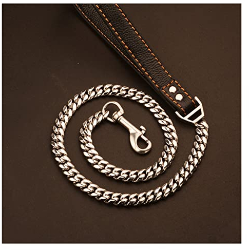 BJTYHT Haustierhalsband Hundeleine Pet Blei Edelstahl 14mm Gold Hund Kette Kragen Blei Pet Leder for kleine große Hunde Pitbull Bulldog Collar Leine (Color : 14mm Silver, Size : L 100cm)