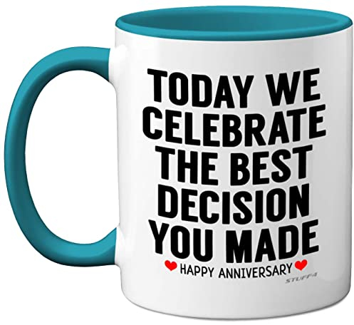 Stuff4 Anniversary Mug for Him Her, Funny Coffee Mug for Men Women, Gifts Girlfriend, Presents Boyfriend, Perfect Anniversary Christmas Valentines Birthday, 11oz Ceramic Light Blue