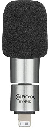 BOYA BY-P4D Microphone iPhone iOS Mini Micro Téléphone avec Port Lightning pour iPhone/iPad/iPod Microphone Externe Pliable avec Mousse Vent pour Youtube, Vlogging, Live Stream, Enregistrement Vidéo