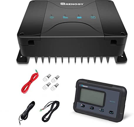 Renogy 12V 50A DC-DC On-board Battery Charger with MPPT and Monitoring Screen for Gel, AGM, and Lithium Batteries Using Multi-Stage Charging, in RVs, Cars, Boats, Yachts