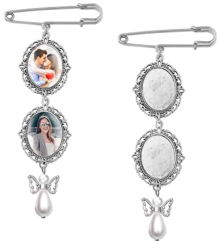 URROMA Hochzeitsstrauß-Foto-Charms, 2 Stück, Gedenkfoto-Anhänger, Lace, ovaler Rahmen, Walk Down the Gang, Charm, Foto-Charm, Ansteckbrosche für Braut oder Bräutigam, Blumenstrauß