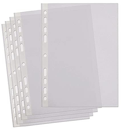SUMMIT A4 Punched Pockets, 500 Clear Plastic Sleeves, Reinforced Multi-Punched Spine, 40 Microns for Durable Filing