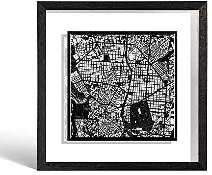 O3 DESIGN STUDIO Madrid Papierschnittkarte, gerahmt, schwarze Karte, schwarzer Rahmen, 23 x 23 cm, in Geschenkbox, 2 Hintergrundfarben, selbstwechselnd, Papierkunst