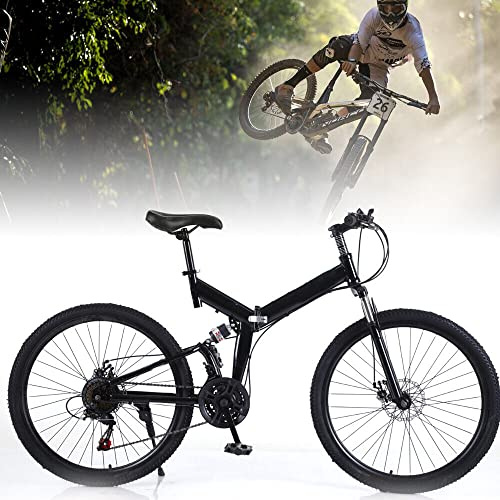 Esyogen 26 Folding Bike Mountain Bike Full Suspension Disc Brakes Bicycle Adult Carbon Steel Folding Frame Bike