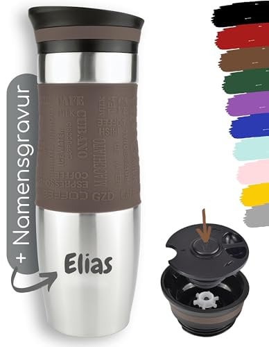 Milu® Thermobecher mit Gravur 450ml personalisiert - Valentinstagsgeschenke für Frauen & Männer I Geschenk Ideen Papa, Mama, Freund, Freundin, Geschenkideen zum Valentinstag, Geschenke (Braun)