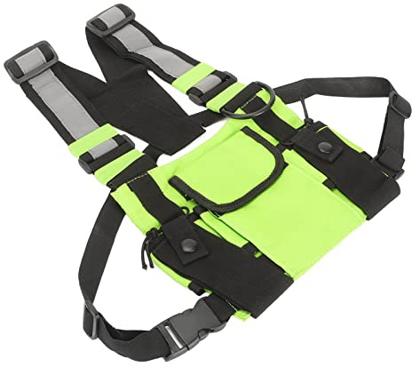 Universal Radio Harness Chest Rig Bag, Walkie Talkie Chest Bag Pocket Pack Holster, Verstellbare Weste Fluoreszierend Grün für 2-Wege-Radio