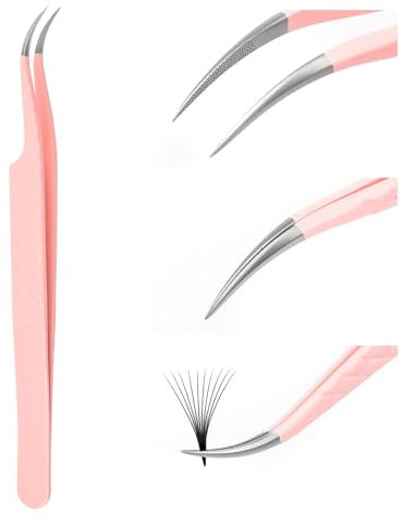 FADVAN Pince Extensions Cils a Epiler Pour Pince à Epiler Extension de Cils Professionnel Coude Métallique en Acier Inoxydable Pince à épiler Autonome Rose(Pince de Flexion)