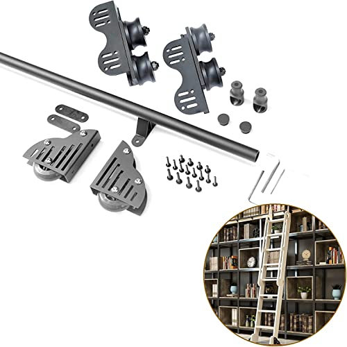 Hardware per Binario per Scala a rotelle 3,3 piedi-20 Piedi, Kit Completo per Porta Scorrevole Scorrevole a Scomparsa per libreria Binario per Scala Mobile a Tubo Tondo per soppalc