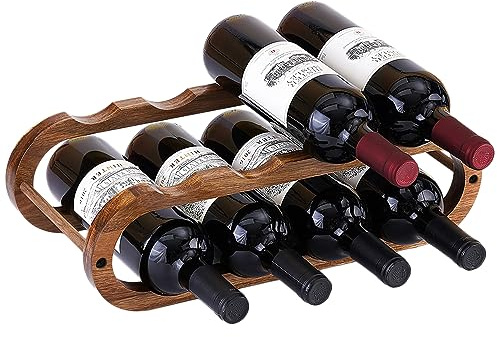 Navtcow Wine Rack and Water Bottle Organizer 2 in 1 for Cabinet and Countertop - Adjustable in 2 Sizes (Acacia Wood 2 Tier)