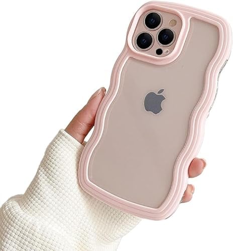 Ownest Compatible with iPhone 15 Pro Max Case,Transparent Cute Curly Simple Wave Case Aesthetic Design Bumper for Girls Women Soft TPU Protective Phone Case for iPhone 15 Pro Max -Pink