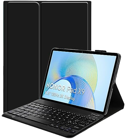 YGoal Tastatur Hülle für Honor Pad X9,(QWERTY Englische Layout) Ultradünn PU Leder Schutzhülle mit Abnehmbarer drahtloser Tastatur für Honor Pad X8 Pro 11.5, Schwarz