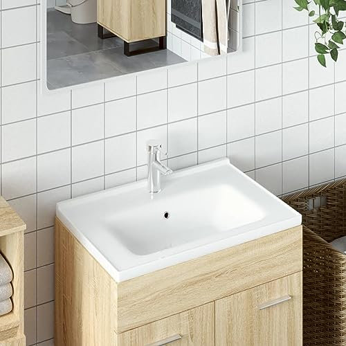 SECOLI Lavandino da Bagno, Lavandino Bagno da Appoggio, Lavatoio Ceramica, Rettangolare Ceramica Bianco 61x48x19,5cm