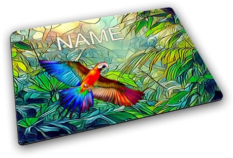 Maus-Design Textil Tischset Papagei mit Name personalisiert | Gummirückseite, Platzdeckchen, Platzset