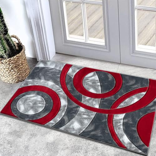 Rugs Inn Retro Doormat Anti Fatigue Kitchen Mat Non Slip Heavy Dense Pile Soft Fluffy Washable Modern Carpet Hallway Runner Floor Mats (50 x 80 cm, Red)