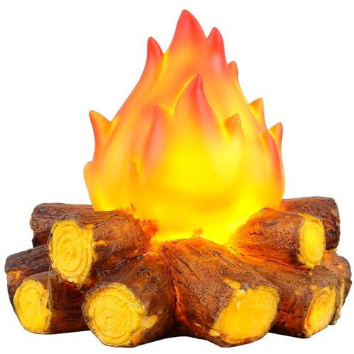 Foribyw 3D Flame Light Battery Powered Decorative Fake Fire Lamps 12x12cm Mini Resin Realistic LED Firewood Log Shapen Night Lights for Living Room Bedroom Cafeteria Decoration