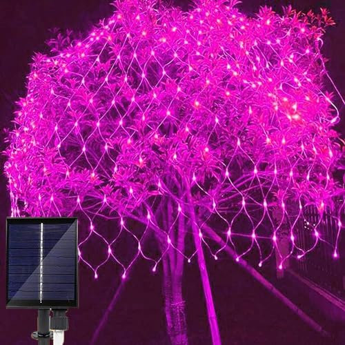 SUAVER Solar Lichterkette Außen mit Fernbedienung,3x2M 192LED Lichternetz Vorhang Lichter,Wasserdicht Outdoor Solar Gartenleuchte 8 Modi für Gärten Weihnachten Weihnachten Deko (Pink)