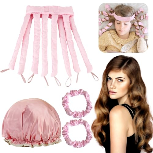 DKDDSSS Heatless Curls Band, Octopus Locken Ohne Hitze, Locken Ohne Hitze, Lockenwickler Über Nacht, Haarhaube für Die Nacht, Lockenwickler für Langes Mittleres Haar mit Haargummi und Haarhaube