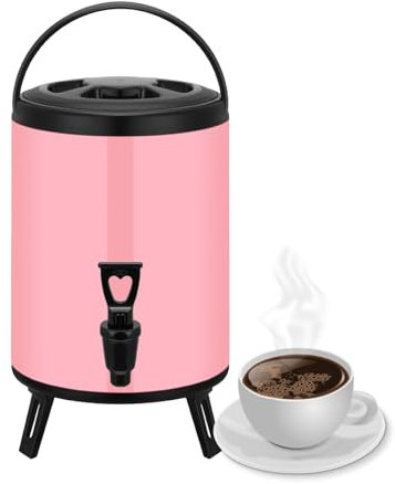 ANSNOW Stainless Steel Insulated Beverage Dispenser – Insulated Thermal Hot and Cold Coffee Carafe – Drink Dispenser with Spigot for Hot Water, Tea & Coffee, Cold Milk, Juice & More/Pink/8L