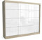 Brent - Kleiderschrank Schiebetüren July, 250cm Breit, Schlafzimmerschrank mit 1 Kleiderstange und Einlegeböden für Kleidung, Kleiderschrank Sonoma Eiche/Weiß Hochglanz