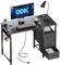 ODK Kleiner Schreibtisch mit 3 Schubladen aus Stoff, Computertisch mit 2 Steckdosen und USB-Anschlüssen, Umkehrbarer PC-Schreibtisch Bürotisch für kleines Home Office(Schwarz, 100x48x75.5cm)