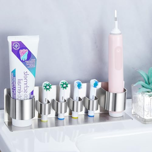GGQ Zahnbürstenhalter Edelstahl, Aufsteckbürsten Halter Kompatibel mit Oral B, Elektrische Zahnbürstenkopf Halter, Zahnbürsten Halterung Elektrische Zahnbürste Zahnpasta Halter Wand oder Freistehend
