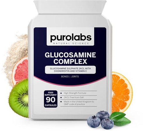 Purolabs Glucosamine Complex – High Strength Glucosamine & Chondroitin with Vitamin C – Advanced Joint Care Supplements for Women & Men to Support Mobility & Flexibility – 90 Capsules