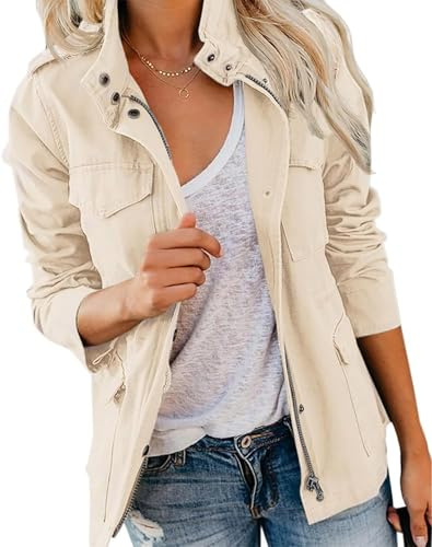 Imily Bela Donne Giacche militari Zip Up Giacca Anorak Leggero Safari Coat Utility Outwear con tasca