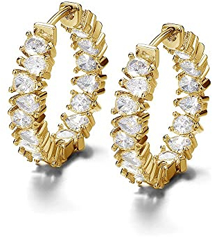 Silber 925 Damen Creolen Gold - 2,4 cm Kreis Ohrringe Hängend Runden Wasserfeste Schmuck (Gold)