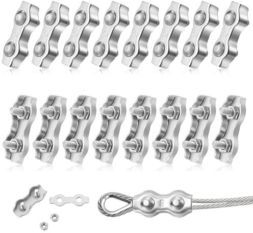 patinadrift M3 Drahtseilklemme, 16 Stück Seilklemme 3 mm Duplex Klemme 304 Edelstahl Drahtseilklemme 3 mm Seilklemme für Wäscheleine Drahtseil Stahlseil Markise Fixiert