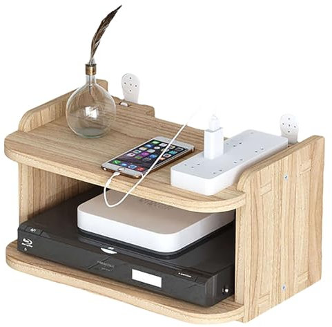HANSULAN Doppelt WiFi-Rack Regal,Wand WLAN-Router Aufbewahrungsbox Projektor Rack Aus Holz Router Kabel Cable Organizer Box Für Set-TopBox Spielkonsolen-30CM