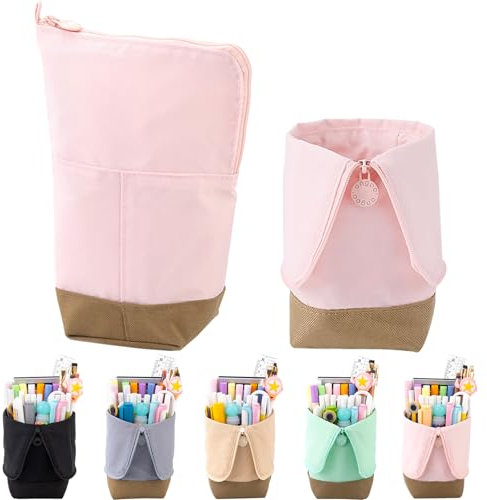 OIOYLEY Faltbares Stehendes Federmäppchen mit Fächern, Stand up Pencil Case, Große Kapazität Stifteköcher, Teleskopisch Mäppchen, pop up Federmäppchen für Mädchen Jungen Teen Erwachsene (Rosa)