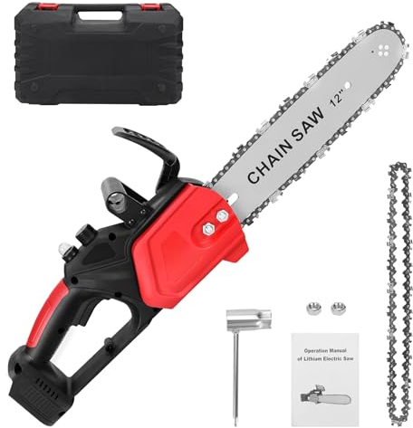 12 Zoll Akku Kettensäge kompatibel mit Makita 18V Akku, Kabellose Tragbare Einhand-Kettensäge, Bürstenlose Elektro Kettensäge für Gartenscheren Astschere Holzschneiden (ohne Akku)