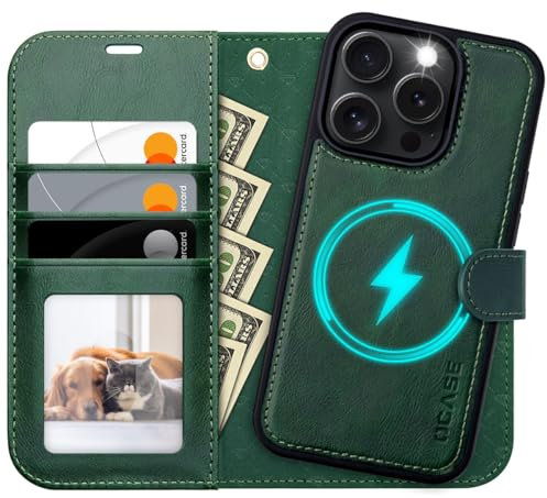 OCASE for iPhone 16 Pro Case, Detachable 2 in 1 PU Leather Wallet Case with RFID Blocking, Wireless Charging, Card Holders, Kickstand, Shockproof Removable Phone Cover, Dark Green