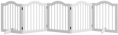 PawHut cancelletto barriera per cani 5 pezzi, 254,5 x 61 cm Cancelletto pieghevole per cani con porta, cancelletto di protezione della porta con 2 piedini di supporto, cancelletto autoportante per
