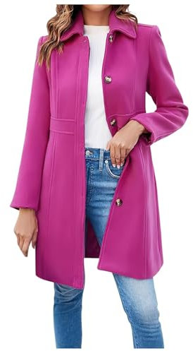 Trench d'hiver décontracté en laine mélangée pour femme, rose vif, taille S, rose vif, S