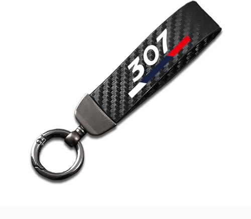 Générique Porte-CléS De Voiture pour Peugeot 307, Fibre De Carbone Cuir Anneau en D Pivotant À 360° Auto Porte-clés,Black-12.5CM
