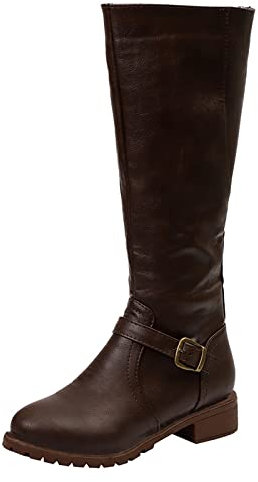 riou Stivali Donna Gambale Curvy Pianta Larga Stivali Donna Texani Alti Pelle Zeppa Invernali Donna Stivali Alti al Ginocchio Stringate Scarpe Corte Caviglia Casual Boots