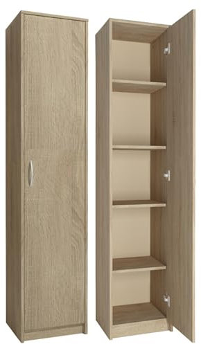 Etagère à 5 niveaux en finition mate, classeur avec 4 étagères et 1 porte, étagère sur pied de 39 cm de large avec poignées en polymère de haute qualité idéale pour chambre, couloir, bureau sonoma