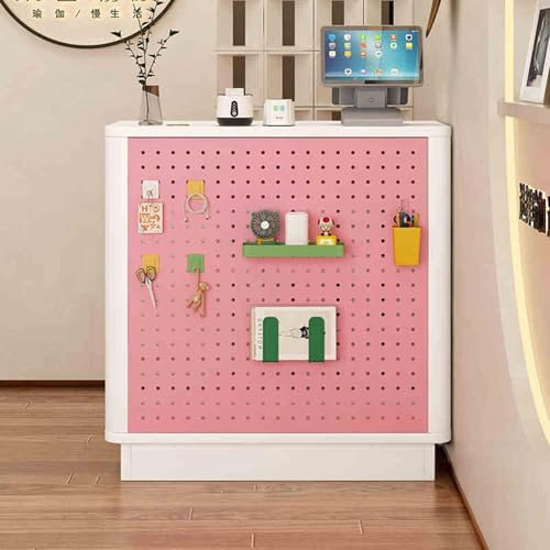 Kassentisch For Den Einzelhandel, Schreibtisch Mit Schrankschubladen, For Lobby, Schönheitssalon, Büro, 90 X 40 Cm, Vertikal, Ästhetisch, Offener Stauraum, Empfangstheke Aus Holz, Empfangstheke(Pink,6