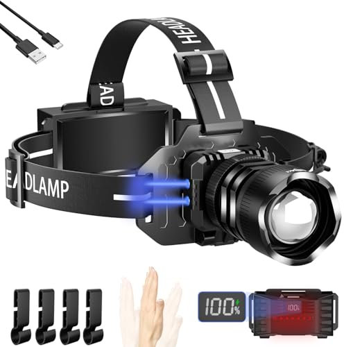 LEKIA Linterna Frontal LED Alta Potencia 90000 Lumens, Recargable USB C Linterna Frontal ajustable de 90°, Larga Duración, Linterna Cabeza con Zoom, 3 Modos para Ejecutar Camping Senderismo