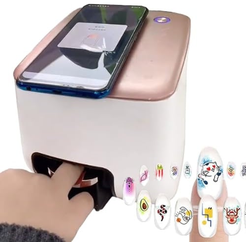 agreilduite Automatic Nail Art Printer - App Control-DIY Photos/Cartoons/Texts Pattern with Design Gallery,3D Portable Mobile Nail Polish Printer Machine for Home Use Nail Salon Nail Lovers