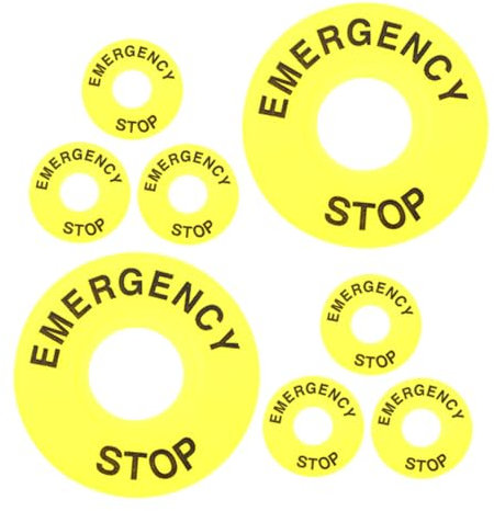 KICHOUSE 8pezzi Simbolo Allerta Per Pulsante Arresto Emergenza Adesivo Anello Sicurezza Giallo Durevole Per Interruttore Industriale e Commerciale
