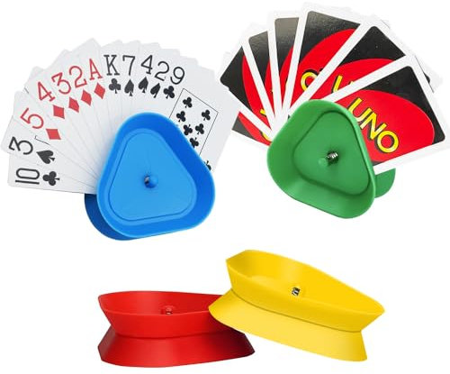 KAWAAN 4 Pezzi Porta Carte da Gioco, Porta Carte da Gioco per Bambini, 4 Colori Diversi Reggi Carte da Gioco, Plastica Porta Carte Gioco Adatto ad Anziani Bambini Adulti Disabili.